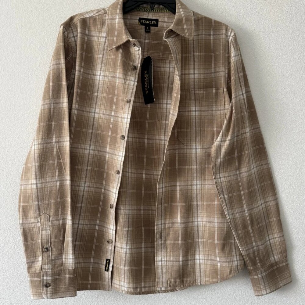 Stanley Men's Brown Plaid Flannel Shirt Long Sleeve Button Up Small S NWT